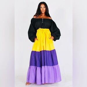 🖤💛💜Colorblock Maxi Dress- Black, Yellow, and Purple